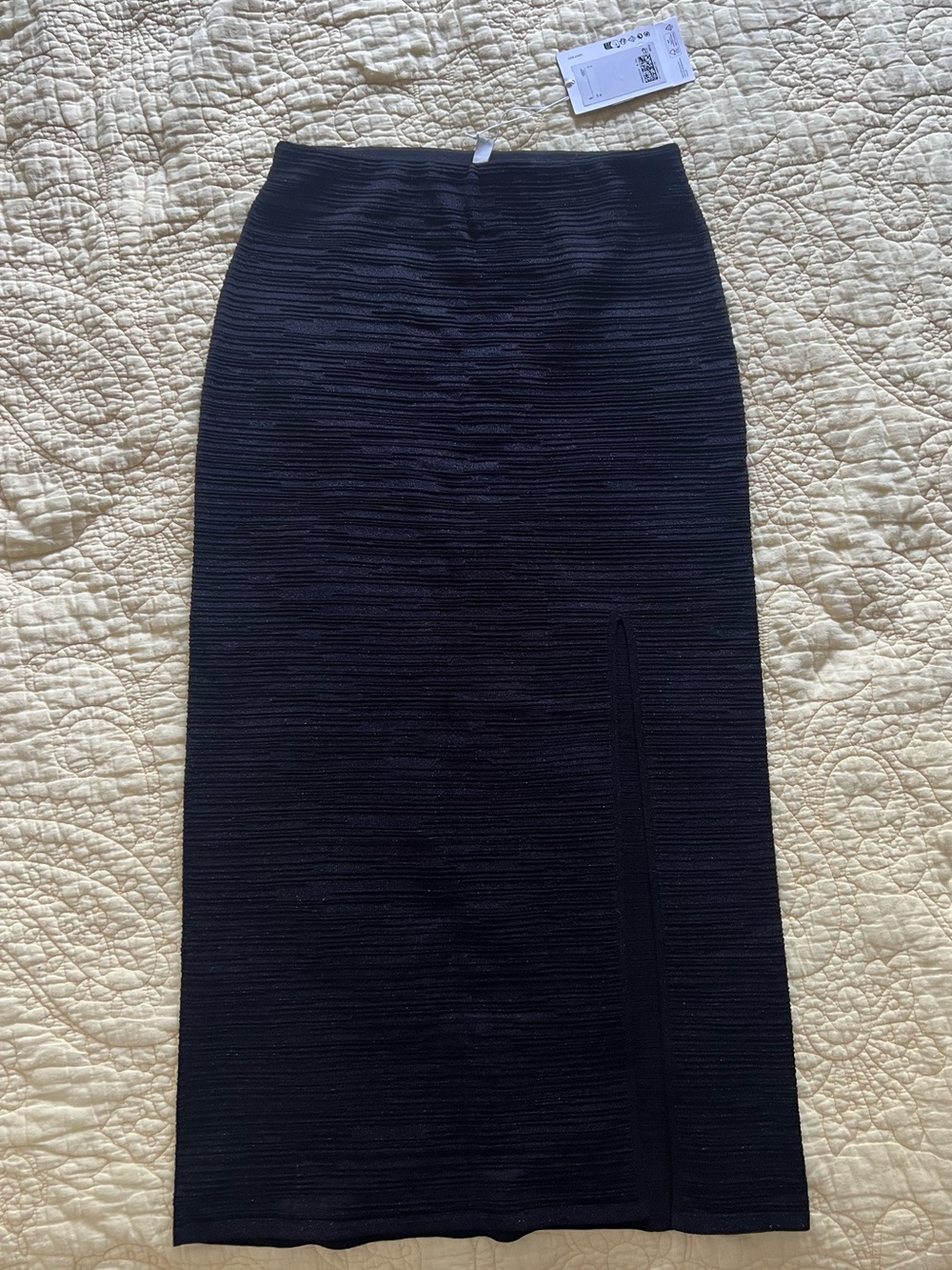 COS Black Ribbed Maxi Skirt with Side Slit